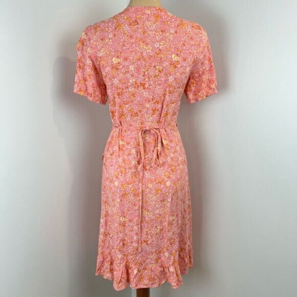 Part Two 2 Women’s 40 US Medium Pink Floral Short Sleeve Wrap Midi Dress Summer - Picture 5 of 14